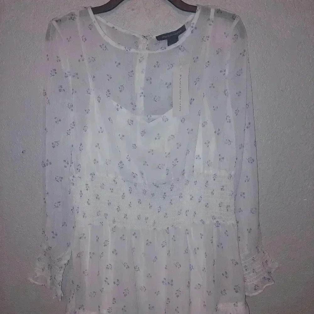 French Connection Cecilia Hallie Recycled Polyester Crinkle Ruffle Mini Dress L - Picture 5 of 13